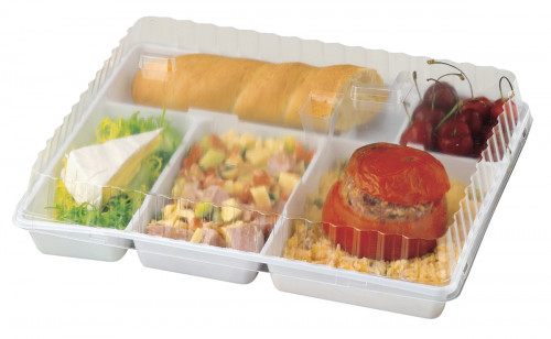 Couvercle plateau repas rectangulaire transparent plastique 32,4x26,4x5 cm Alphaform (25 pièces)