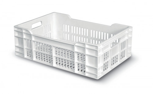 Caisse ajourée Sans couvercle blanc plastique 60x40x30 cm 60 L fond ajouré parois ajourées Gilac