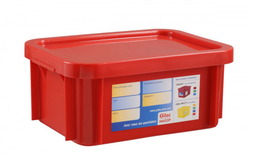 Bac gerbable Avec couvercle rouge plastique 40x30x23,5 cm 15 L fond plein parois pleines Gilac