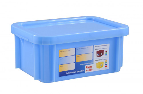 Bac gerbable Avec couvercle bleu plastique 40x30x23,5 cm 15 L fond plein parois pleines Gilac