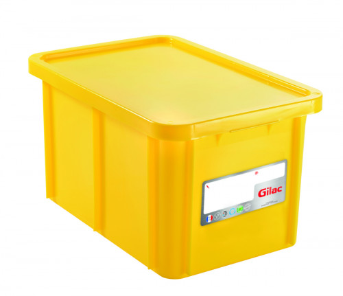 Bac gerbable Avec couvercle jaune plastique 60x40x33 cm 55 L fond plein parois pleines Gilac