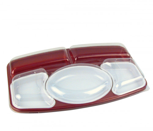 Kit plateau repas 5 compartiments rectangulaire rouge plastique 42x26,4x6,5 cm Alphaform (15 pièces)