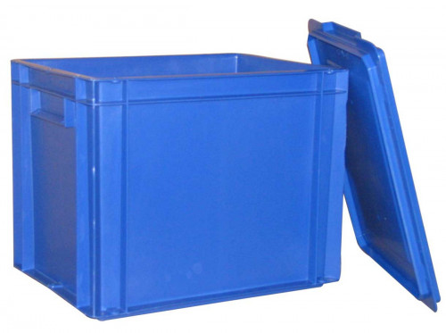 Bac spécial assiettes Avec couvercle bleu plastique 40x30x33,7 cm 27 L fond plein parois pleines