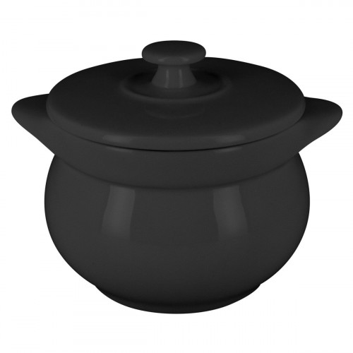 Soupière avec couvercle rond noir porcelaine vitrifiée Ø 10,8 cm Chefs Fusion Rak