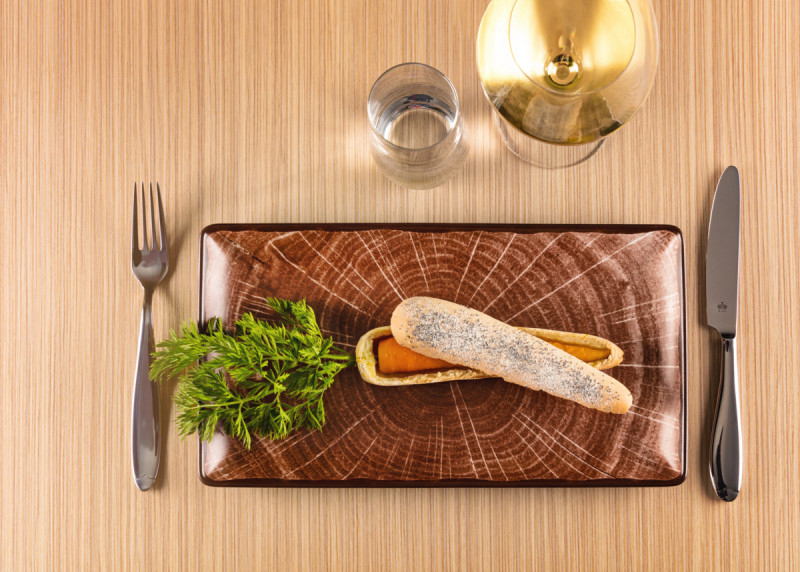 Assiette plate rectangulaire marron porcelaine vitrifiée 33,8x18,3 cm Woodart Rak