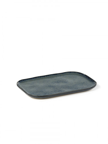 Assiette plate rectangulaire bleu grès émaillé 23x15 cm Merci Serax