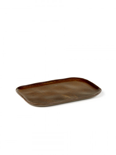 Assiette plate rectangulaire brun grès émaillé 14,5x10,5 cm Merci Serax