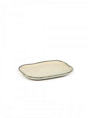 Assiette plate rectangulaire ivoire grès émaillé 14,5x10,5 cm Merci Serax