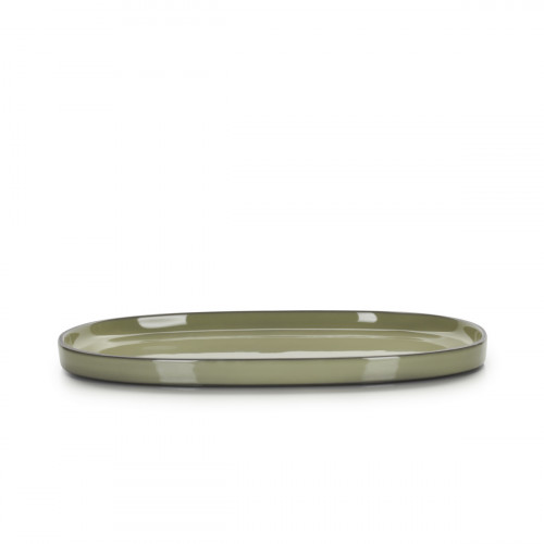 Assiette plate ovale vert porcelaine culinaire 35,5x21,8 cm Caractère Revol