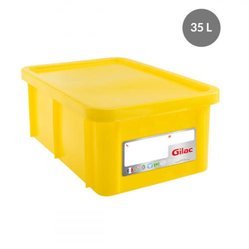 Bac gerbable Avec couvercle jaune plastique 60x40x23 cm 35 L fond plein parois ajourées Gilac