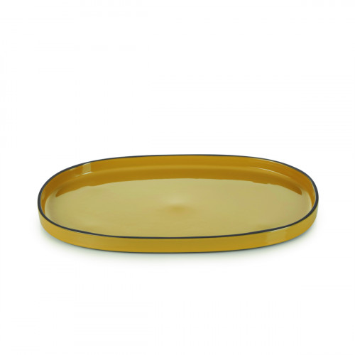Assiette plate ovale jaune porcelaine culinaire 35,5x21,8 cm Caractère Revol