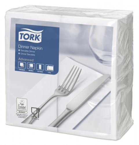 Serviette blanc ouate de cellulose 39x39 cm pliée en 8 Tork (150 pièces)