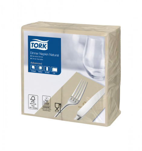 Serviette beige ouate de cellulose 39x39 cm pliée en 8 Tork (150 pièces)