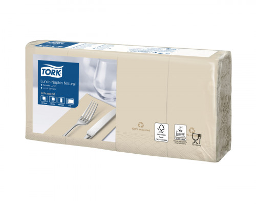 Serviette beige ouate de cellulose 33x33 cm pliée en 8 Tork (200 pièces)
