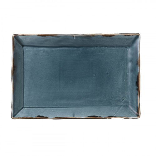 Assiette plate rectangulaire bleu porcelaine vitrifiée 34,5x23,3 cm Harvest Dudson