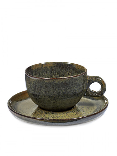 Tasse et sous-tasse à cappuccino gris grès émaillé 23 cl Ø 9 cm Surface Serax