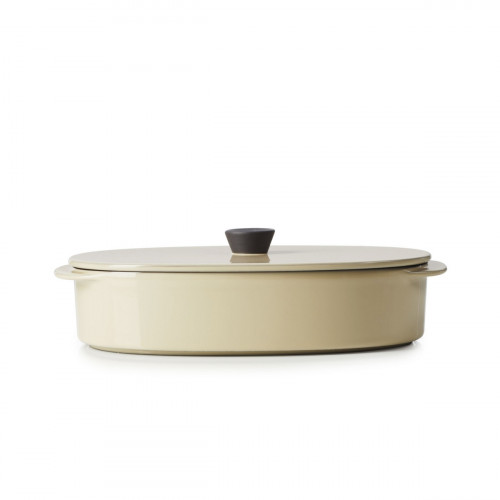 Plat avec couvercle ovale beige porcelaine culinaire 26x18,5 cm Caractère Revol