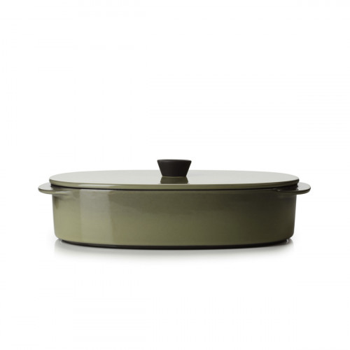 Plat avec couvercle ovale vert porcelaine culinaire 26x18,5 cm Caractère Revol