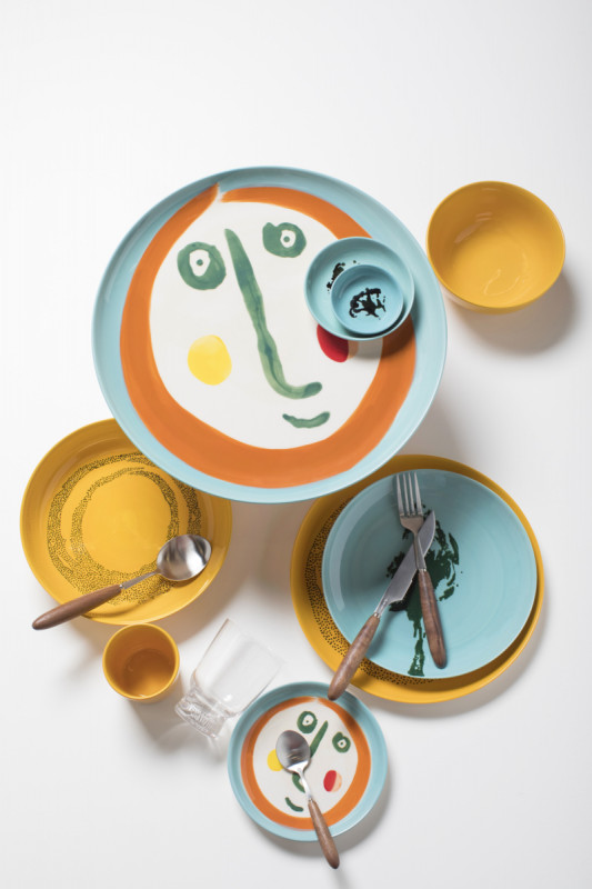 Assiette plate rond sunny yellow - stripes blanc grès émaillé Ø 19 cm Feast By Ottolenghi Serax
