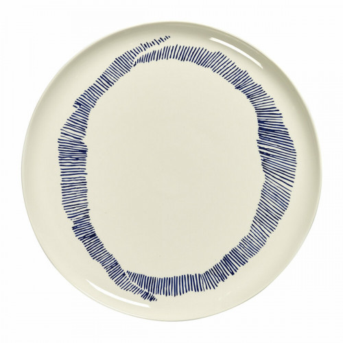Assiette plate rond blanc swirl - stripes bleu grès émaillé Ø 35 cm Feast By Ottolenghi Serax