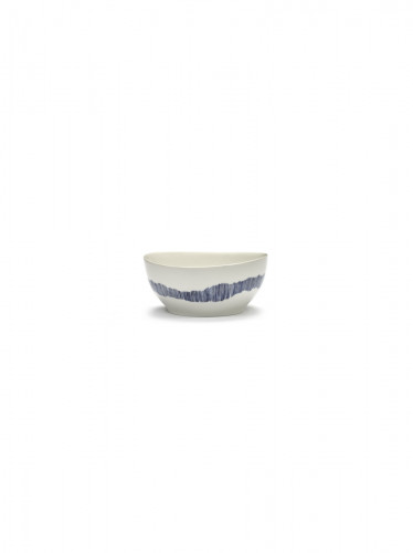 Bol rond blanc swirl - stripes bleu grès émaillé Ø 16 cm Feast By Ottolenghi Serax