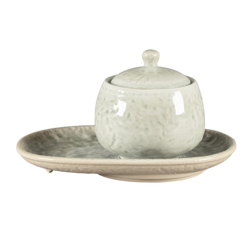 Sucrier avec couvercle rond céladon porcelaine vitrifiée 25 cl Ø 8,8 cm Krush Rak
