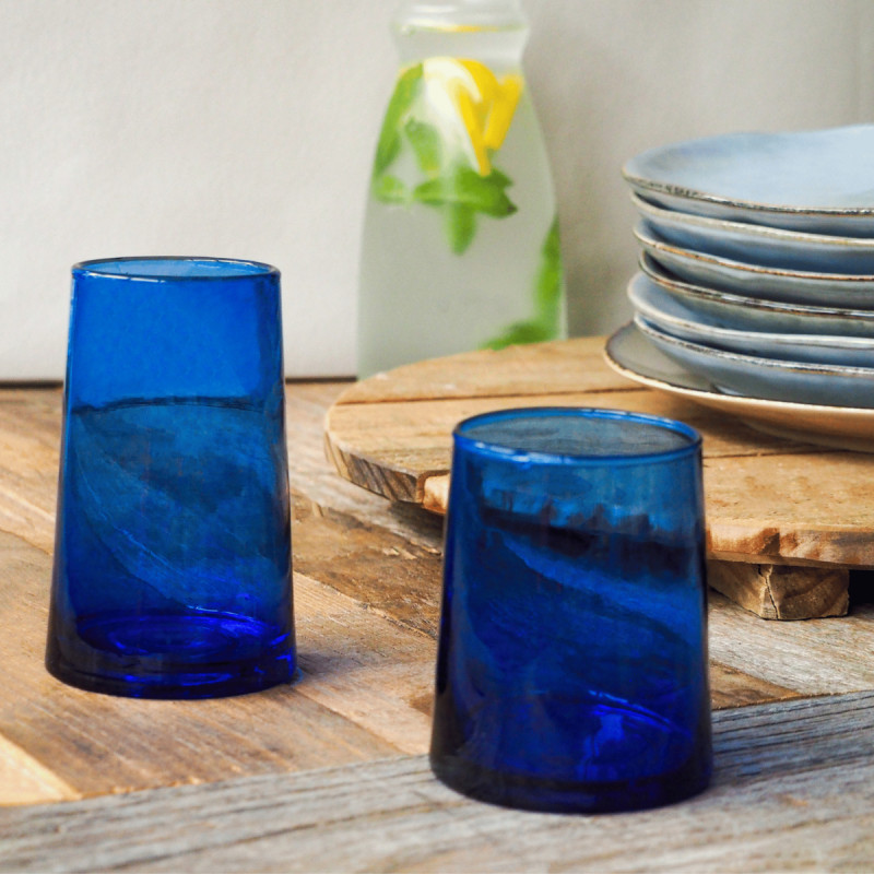 Gobelet forme haute bleu verre recyclé 33 cl Lily Pro.mundi