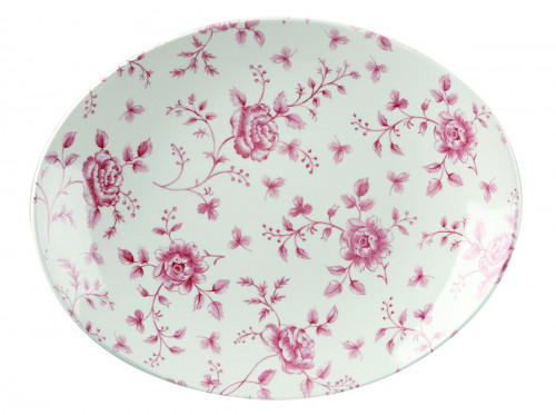 Assiette plate ovale Rose Chintz Cranberry porcelaine vitrifiée 31,7x25,5 cm Vintage Prints Rose Chintz Churchill