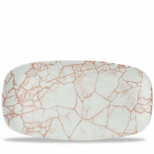 Assiette coupe plate rectangulaire orange porcelaine vitrifiée 29,8x15,3 cm Kintsugi Corail Churchill