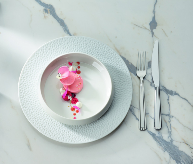 Assiette plate rond blanc porcelaine de limoges Ø 28,5 cm L' Perles De Rosee Blanches Degrenne