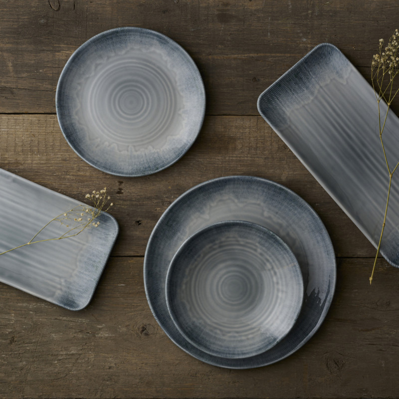 Assiette organique bleu porcelaine vitrifiée 35x16 cm Harvest Flux Dudson
