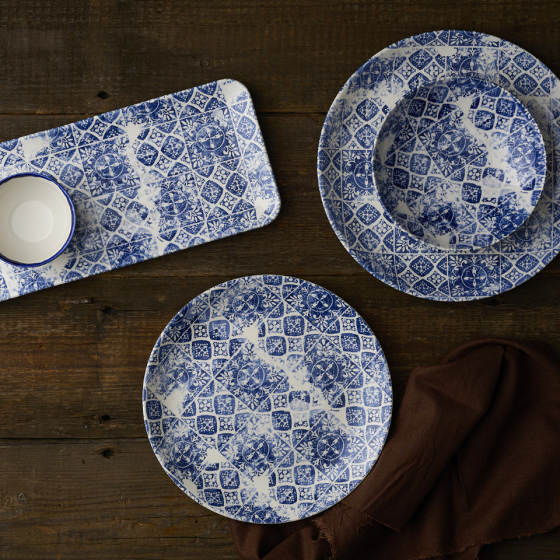 Assiette coupe plate rond bleu porcelaine vitrifiée Ø 16,5 cm Porto Dudson