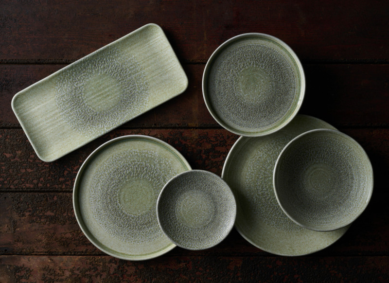 Assiette organique vert porcelaine vitrifiée 35x16 cm Harvest Grain Dudson