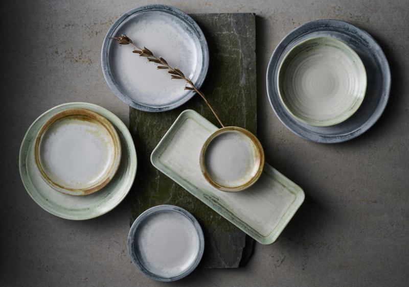 Assiette organique vert porcelaine vitrifiée 35x16 cm Finca Flint Dudson