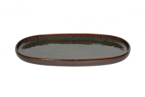 Assiette ovale Marron Bleu grès émaillé 33x22,5 cm Amber Accolade