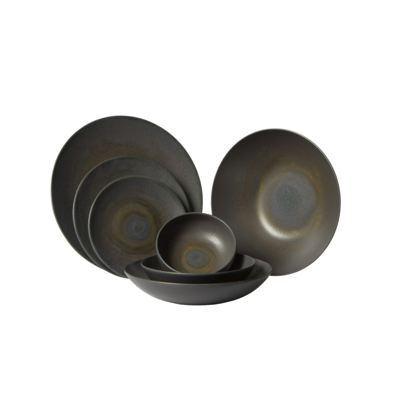 Assiette coupe creuse rond gris brun grès émaillé Ø 17 cm Enigma Accolade