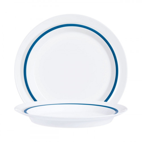 Assiette rond blanc verre opal Ø 19 cm Autonomy Filet Bleu Arcoroc