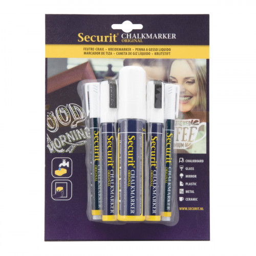 Paquet de 5 feutres craie blanc pointes assorties Securit