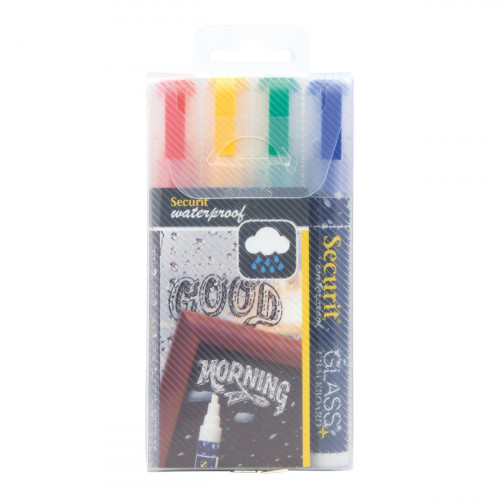 Paquet de 4 feutres craie couleurs assorties waterproof Securit (4 pièces)