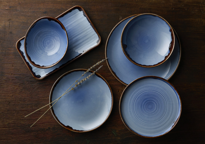 Assiette bord droit rond bleu indigo porcelaine vitrifiée Ø 21 cm Harvest Dudson