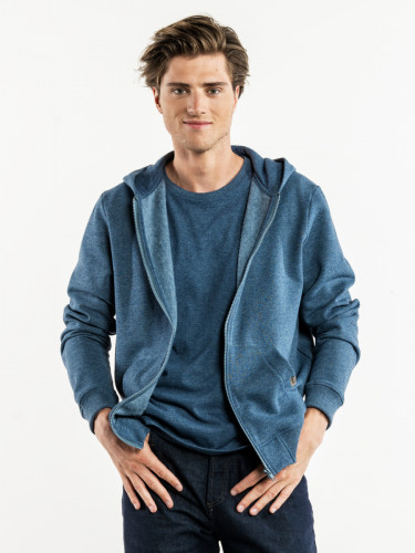 Sweat à capuche avec poches recyclé bleu L Comodo Blue Melee Chaud Devant