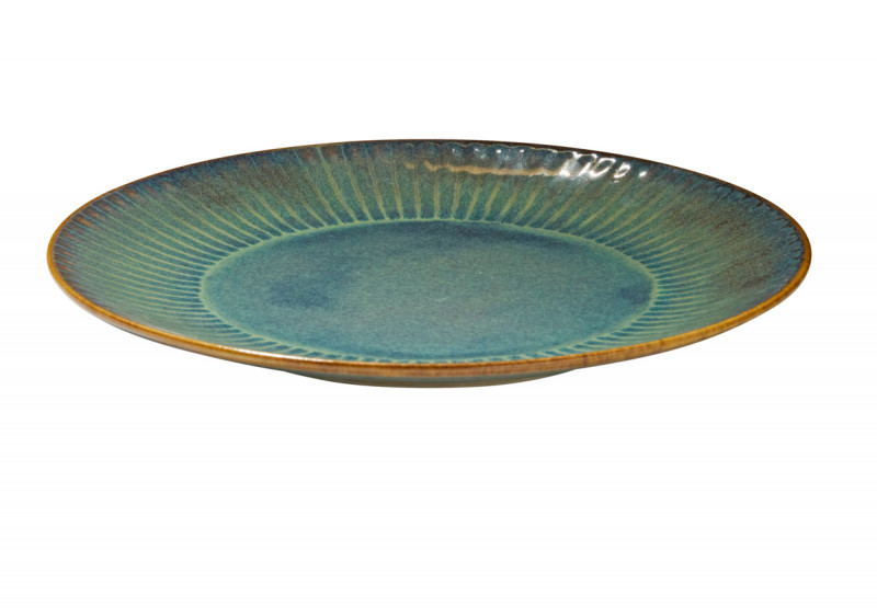 Assiette coupe plate rond bleu vert grès émaillé Ø 27 cm Lotus Accolade