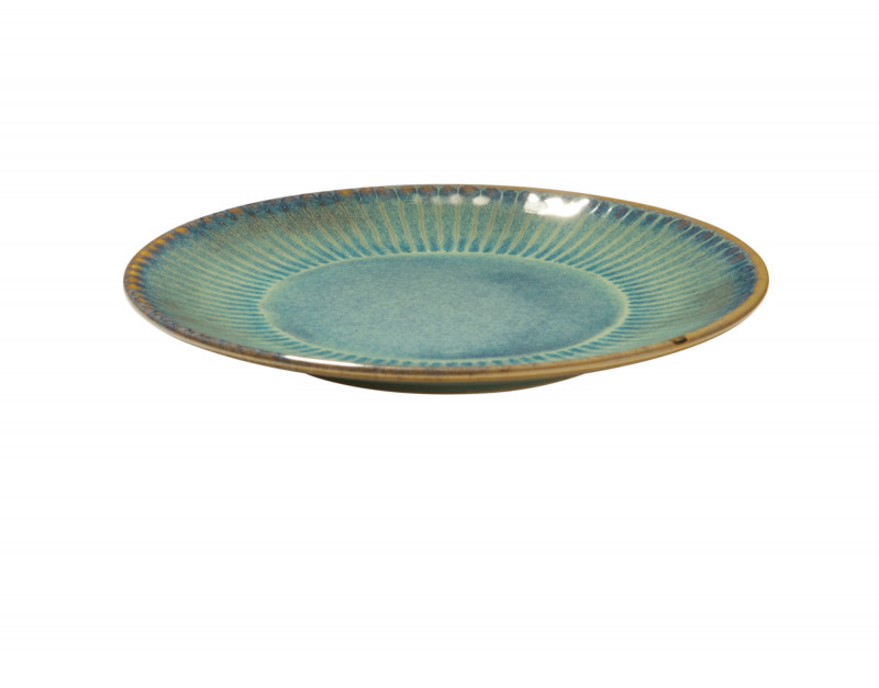 Assiette coupe plate rond bleu vert grès émaillé Ø 21 cm Lotus Accolade