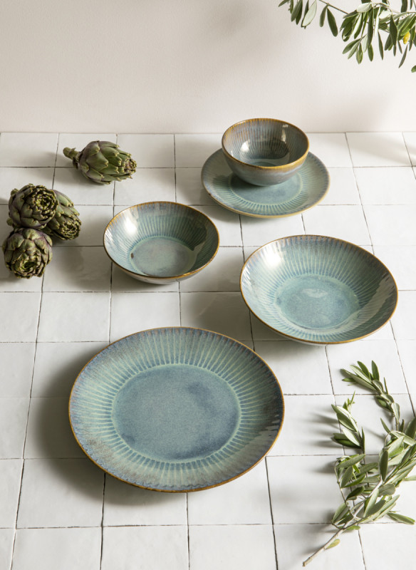Assiette coupe creuse rond bleu vert grès émaillé Ø 22 cm Lotus Accolade