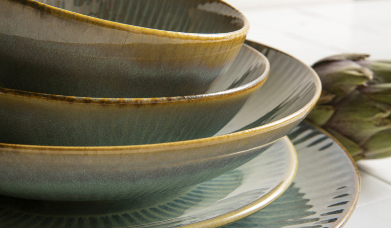 Assiette coupe creuse rond bleu vert grès émaillé Ø 22 cm Lotus Accolade