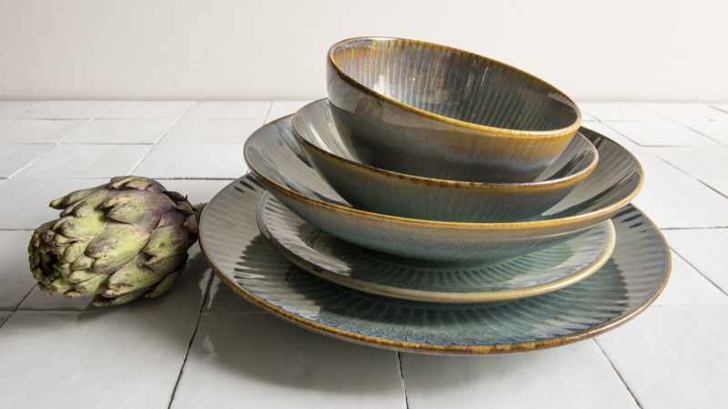 Bowl rond bleu vert grès émaillé Ø 14 cm Lotus Accolade